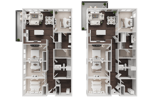 Floor plan for 4 beds, 3 baths, 1630 sqft